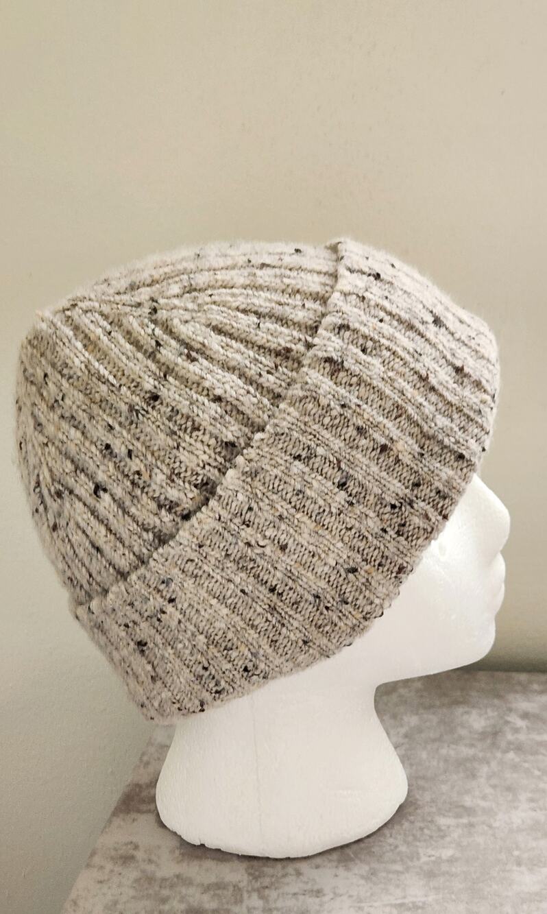 The Glenturret 100% Wool Ribbed Beanie Hat Marled Beige Cuffed Unisex O/S Cozy